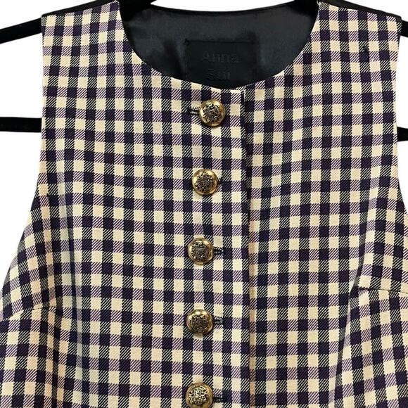 Anna Sui Shift Dress Sm Wool Purple Black Checkered Sleeveless Preppy Academia - Picture 10 of 16